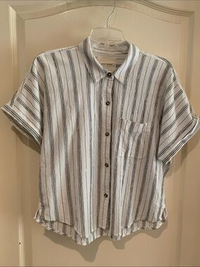 Lucky Brand White Shirt with Black Vertical Stripes